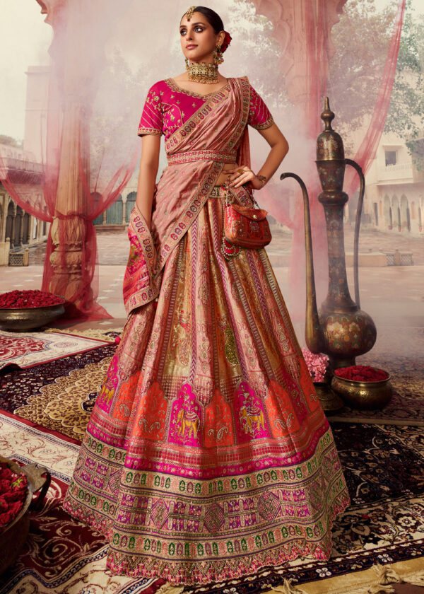 Blush Bloom Pink Banarasi Silk Weaving Lehenga