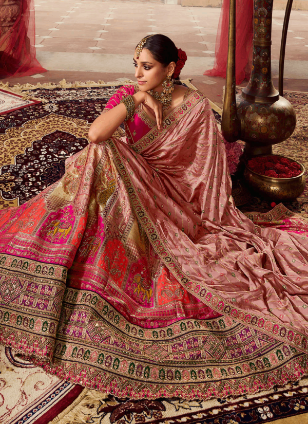 Blush Radiance: Pink Banarasi Silk Lehenga