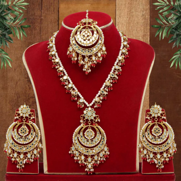 Crimson Majesty: Kundan Mirror Necklaces Set in Maroon