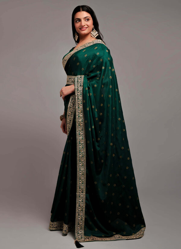 Forest Elegance Bottle Green Chiffon Festival Saree