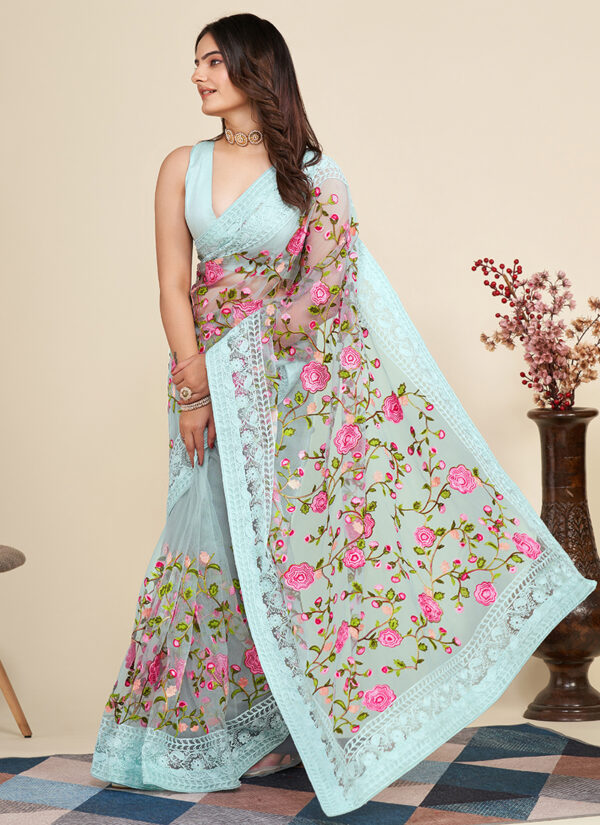 Frosty Aqua Firozi Soft Net Traditional Saree