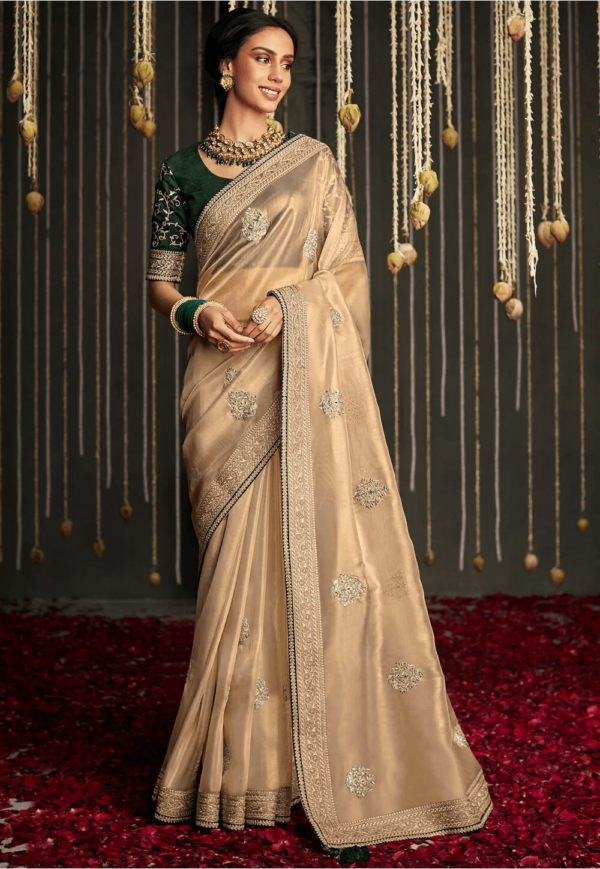 Golden Glow Beige Organza Saree