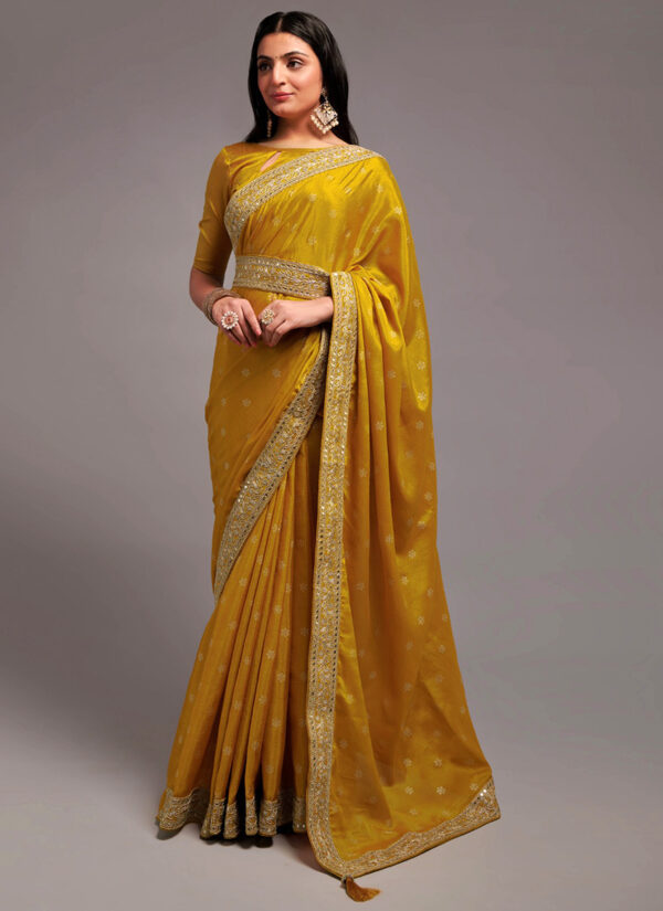 Golden Glow Mustard Chiffon Festival Saree