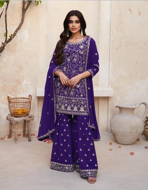 Lavender Love Georgette Sharara Suit with Embroidery Work