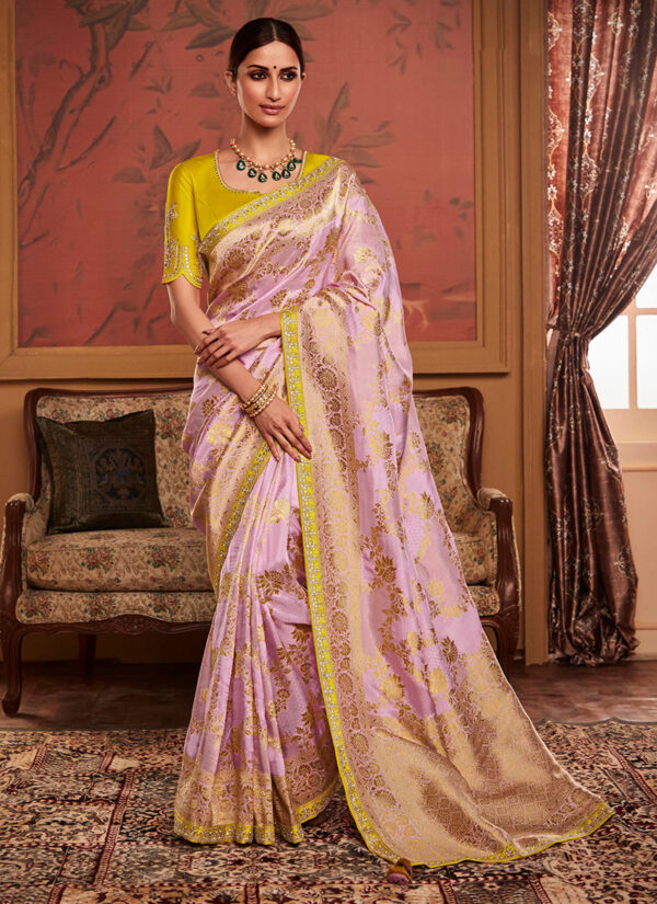 Light Pink Dola Silk Saree with Embroidery Work