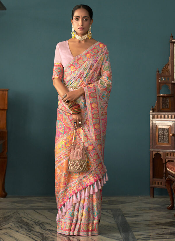 Light Pink Pashmina Saree with Embroidery