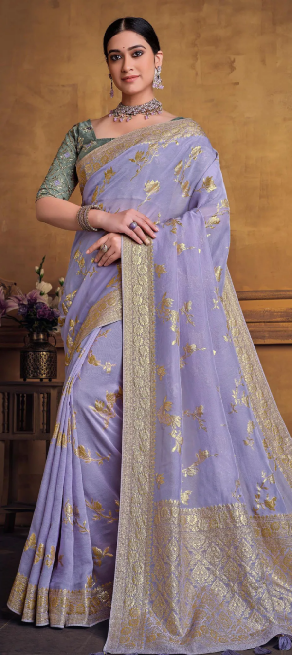 Lilac Dola Silk Saree with Embroidery Work