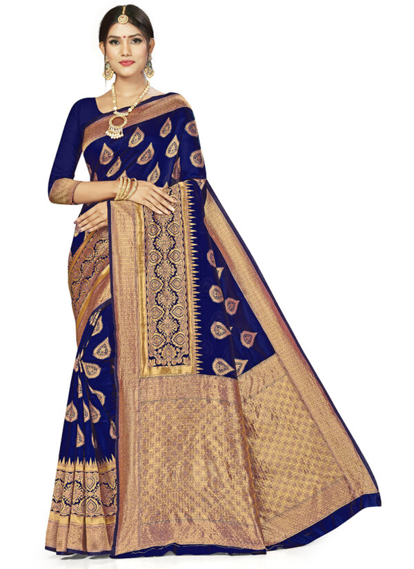 Midnight Elegance Navy Blue Banarasi Silk Saree