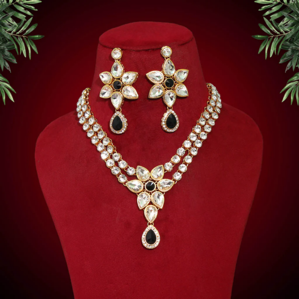 Midnight Glam Kundan Necklace Set with Earrings