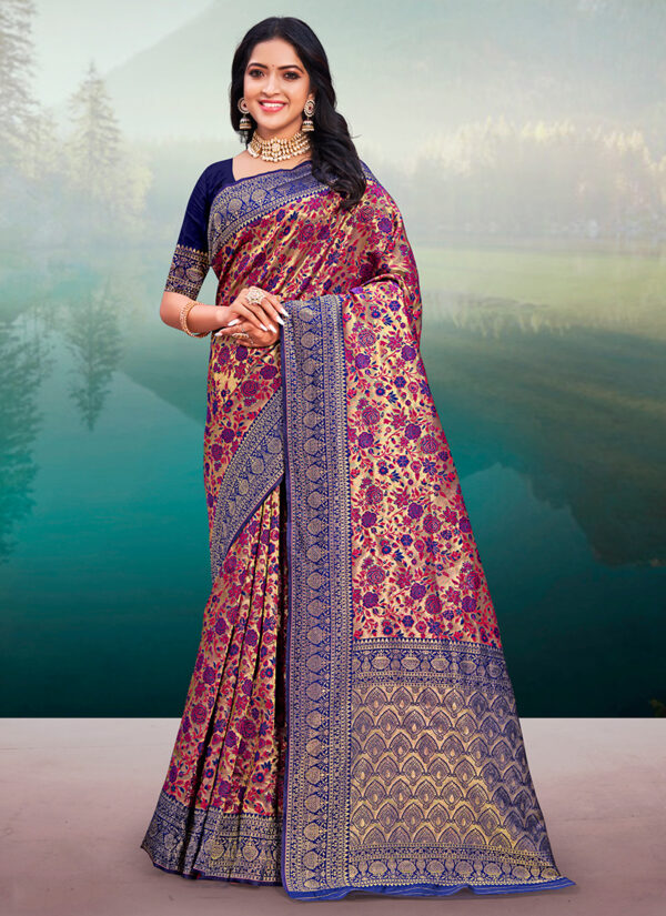 Midnight Majesty Navy Blue Banarasi Silk Saree