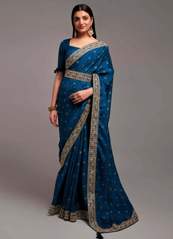 Oceanic Charm Blue Chiffon Festival Saree