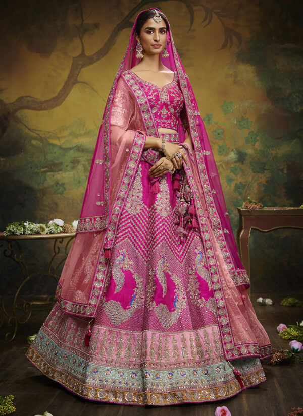 Pearl Blush Pink Silk Lehenga with Beads and Stones