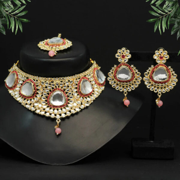 Pink Petal Kundan Choker Necklace Set