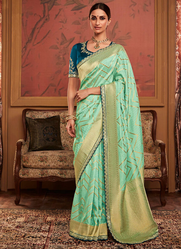 Pistachio Dream Pista Green Dola Silk Saree