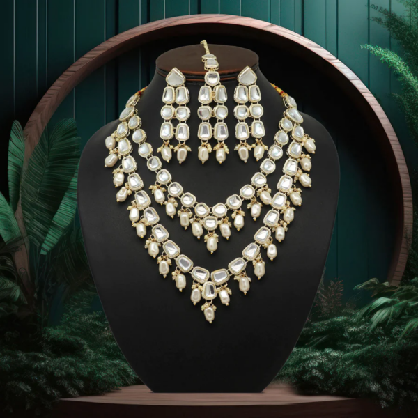 Pristine Elegance: White Kundan Necklace Set