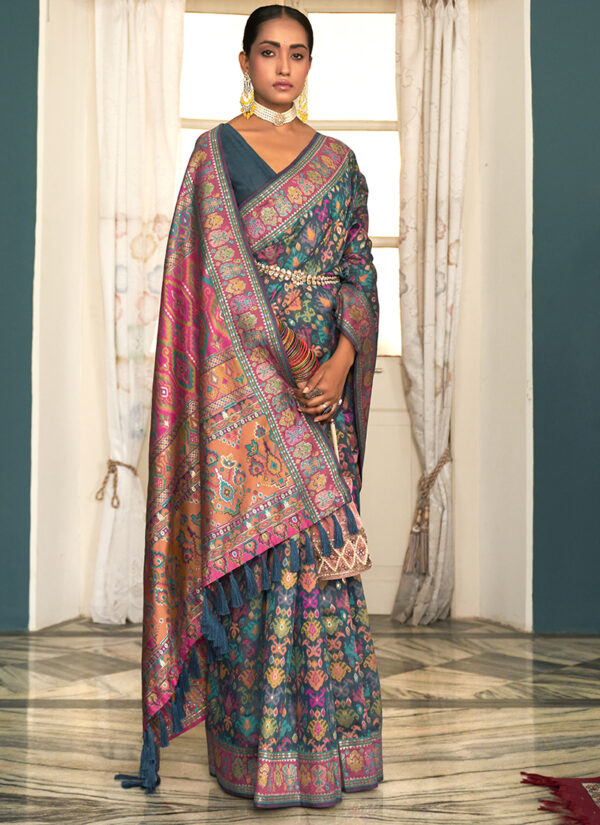 Rama Pashmina Embroidered Saree