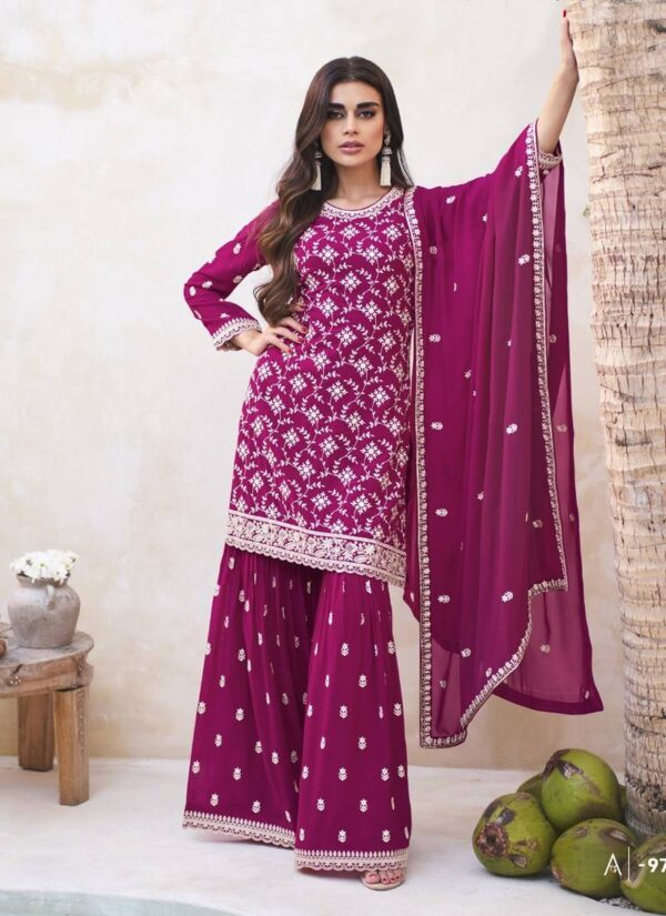 Rani Georgette Sharara Suit with Embroidery Work