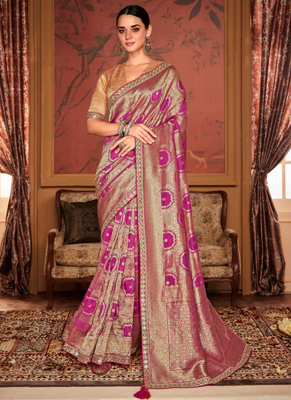 Regal Radiance Rani Dola Silk Saree with Embroidery Work