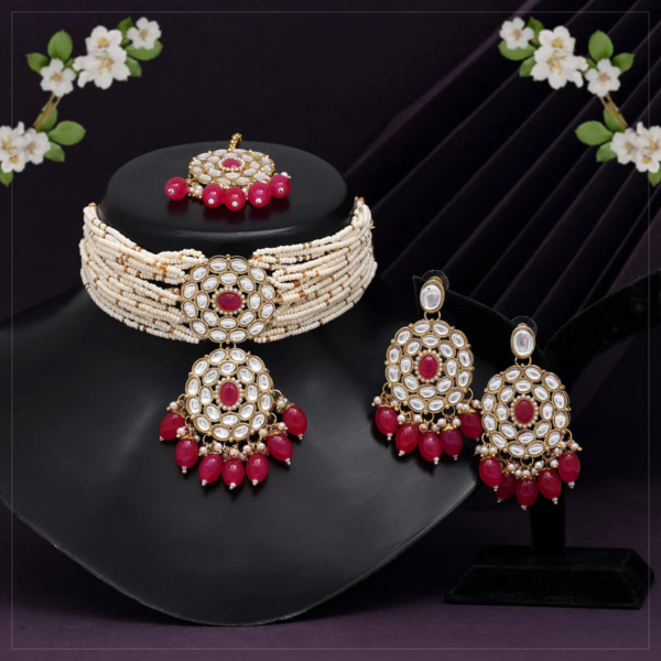 Regal Rose: Rani Colour Choker Kundan Necklace Set