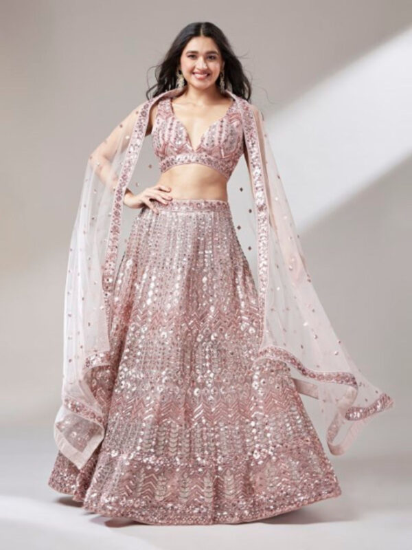 Rose Gold Radiance Net Sequinned Lehenga