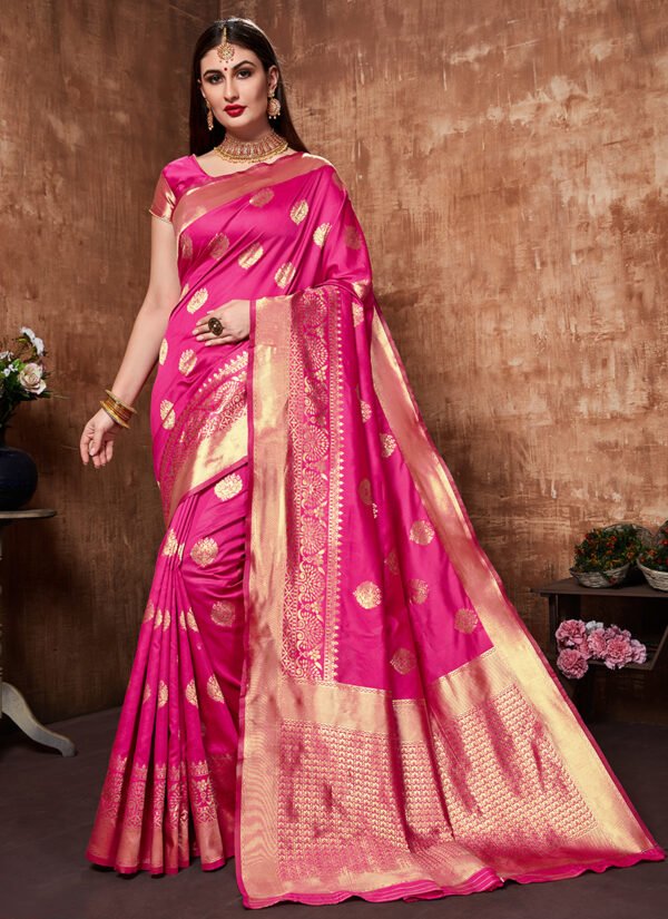 Rose Radiance Pink Banarasi Silk Saree