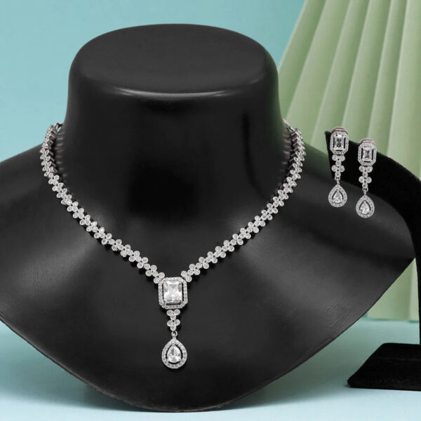 Silver Brilliance American Diamond Necklace Set