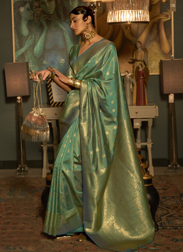 Teal Tranquility Banarasi Silk Saree