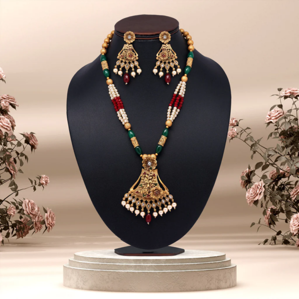 Temple Jewel Maroon & Green Necklace Set